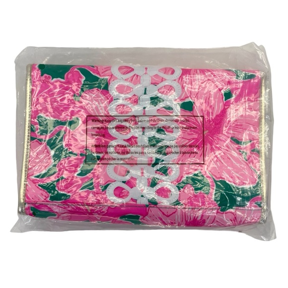 NWT Lilly Pulitzer “Hibis Kiss” Envelope Pouch Clutch Purse OS Pink/Green - Picture 4 of 9